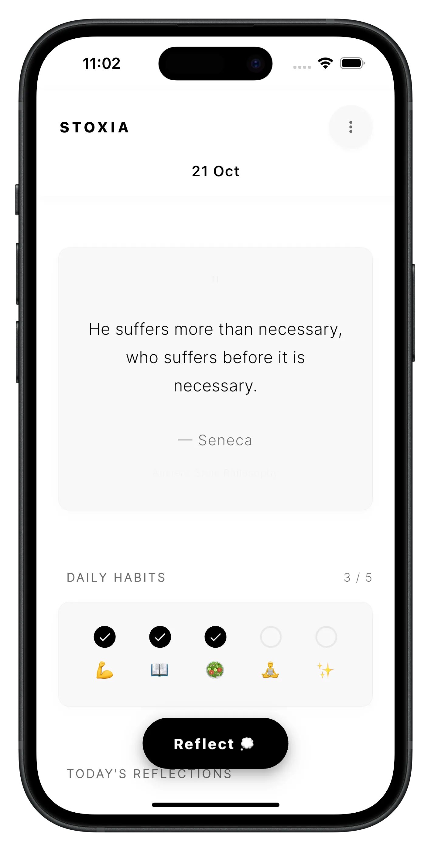 Stoxia home screen with the daily Stoic quote and habit tracker