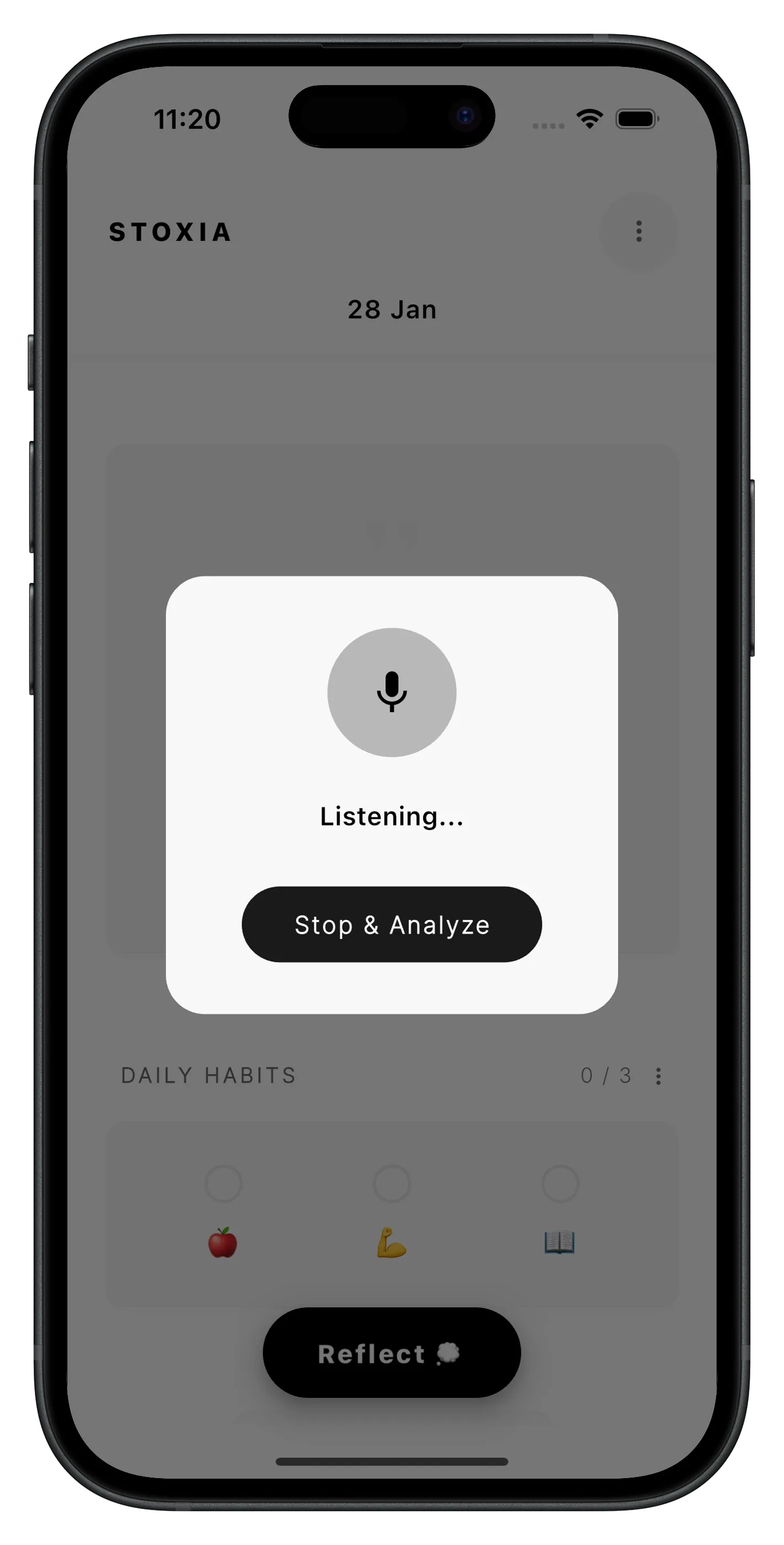 Stoxia voice journaling with live transcription